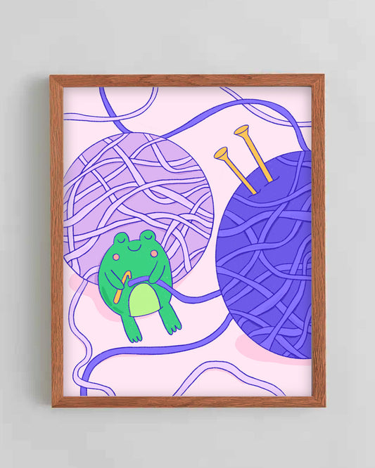 crocheting frog 8x10 print