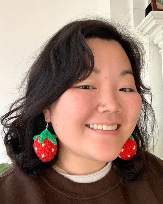 crocheted strawberry earrings