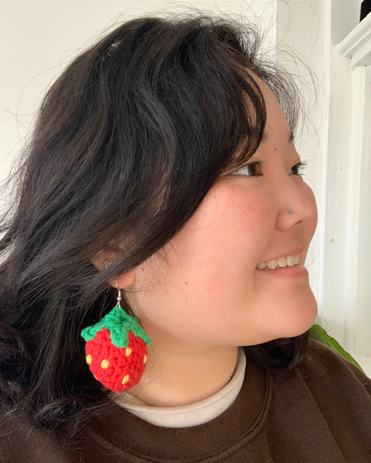 crocheted strawberry earrings