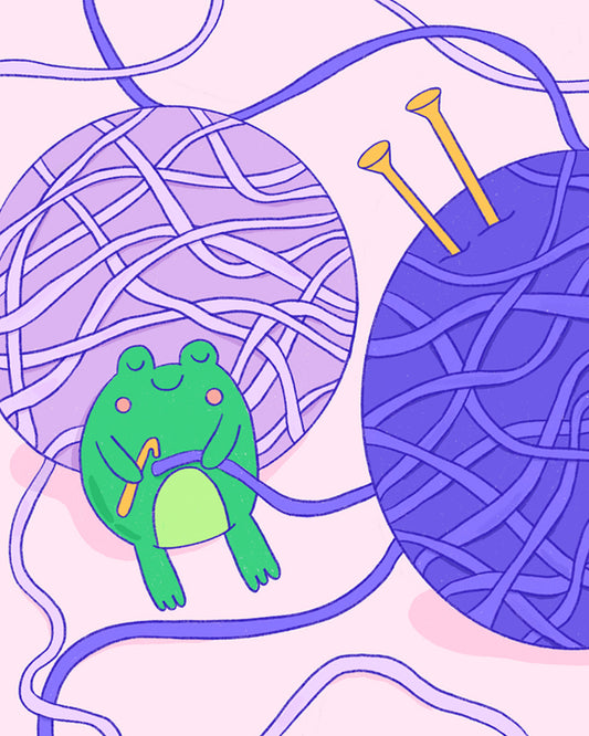 crocheting frog 8x10 print